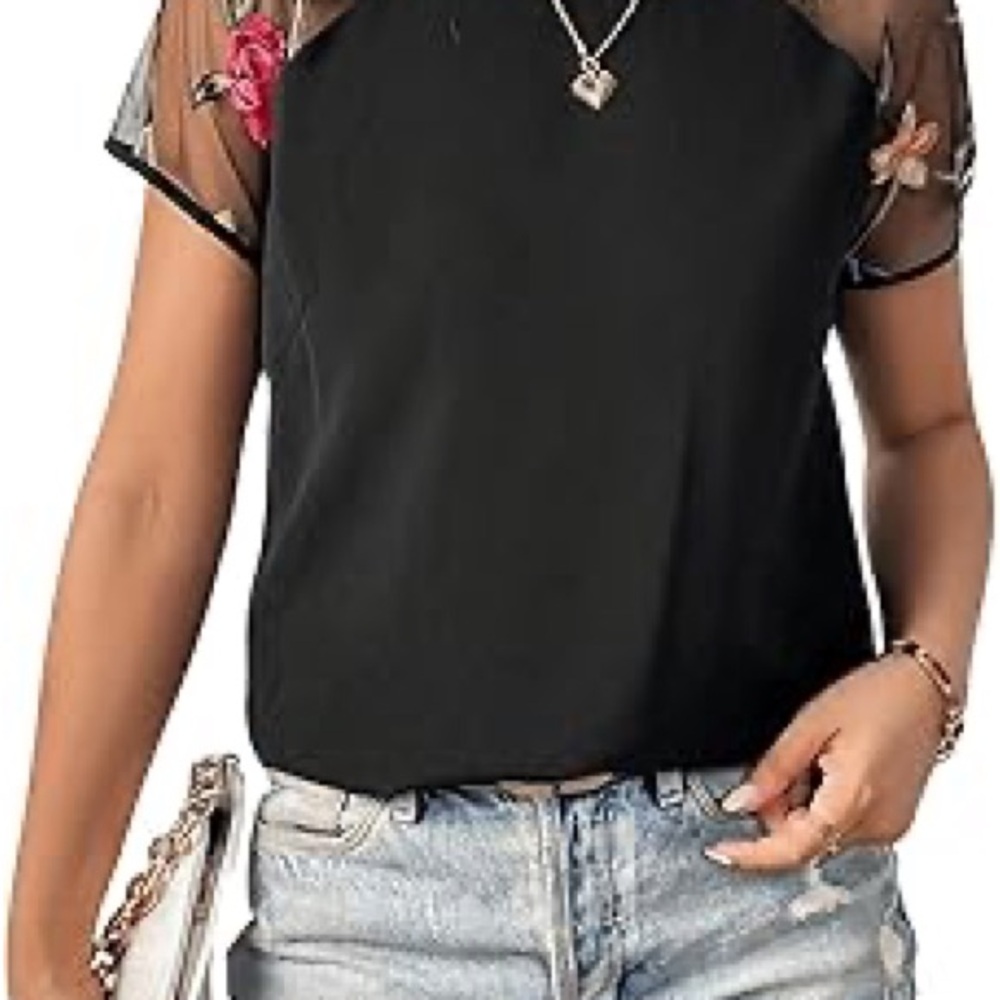 SHEIN Black Mesh Floral Women's Blouse